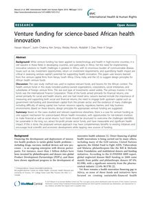 Venture funding for science-based African health innovation