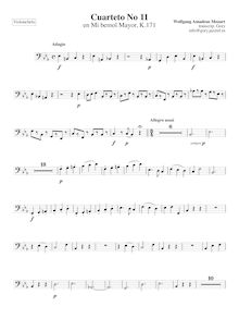 Partition violoncelle, corde quatuor No.11, E♭ major, Mozart, Wolfgang Amadeus