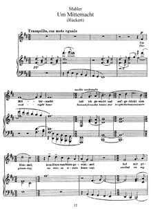 Partition , Um Mitternacht, Rückert chansons, Mahler, Gustav