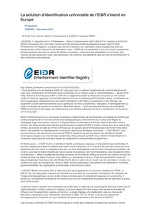 La solution d identification universelle de l EIDR s étend en Europe