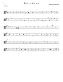 Partition Tenor1 viole de gambe, alto clef, Intavolature de lauto, madrigali e ricercare par Vincenzo Galilei
