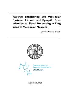 Reverse engineering the vestibular system [Elektronische Ressource] : intrinsic and synaptic contribution to signal processing in frog central vestibular neurons / vorgelegt von Christian Andreas Rössert