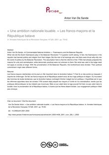 « Une ambition nationale louable. » Les francs-maçons et la République batave - article ; n°1 ; vol.326, pg 79-92