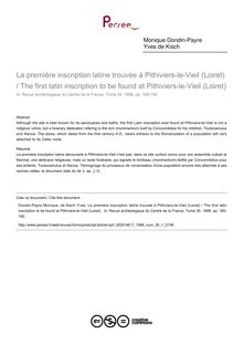 La première inscription latine trouvée à Pithiviers-le-Vieil (Loiret) / The first latin inscription to be found at Pithiviers-le-Vieil (Loiret)  - article ; n°1 ; vol.35, pg 185-192