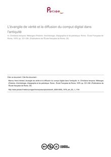 L évangile de vérité et la diffusion du comput digital dans l antiquité - article ; n°1 ; vol.35, pg 331-336