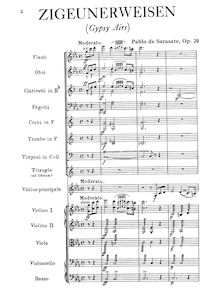 Partition complète, Zigeunerweisen, Op.20, Gypsy Airs, Sarasate, Pablo de par Pablo de Sarasate