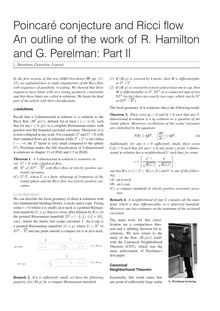 Poincaré conjecture and Ricci flow An outline of the work of R Hamilton and G Perelman: Part II L Bessières Grenoble France