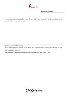 Langages universels. Les 3 M : Money, Music and Mathematics - article ; n°1 ; vol.50, pg 23-35