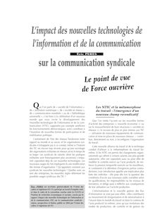 L’impact des nouvelles technologies de l’information et de la communication sur la communication syndicale. Le point de vue de Force ouvrière - article ; n°1 ; vol.79, pg 30-33