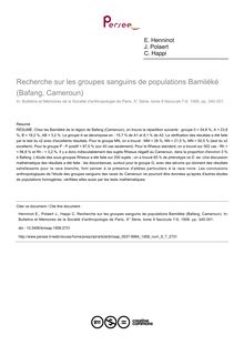 Recherche sur les groupes sanguins de populations Bamiléké (Bafang, Cameroun) - article ; n°7 ; vol.9, pg 340-351