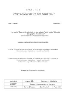 Sujet du bac serie Hotellerie 2012: Environnement du tourisme