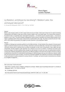 Le Balaton, archétype du lac-étang? / Balaton Lake: the archetypal lake-pond? - article ; n°632 ; vol.112, pg 339-356