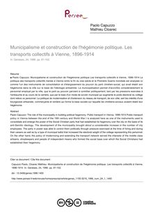 Municipalisme et construction de l hégémonie politique. Les transports collectifs à Vienne, 1896-1914 - article ; n°1 ; vol.24, pg 81-102