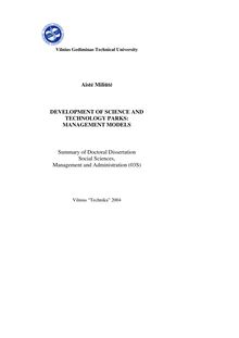Mokslo ir technologijų parkų plėtra: vadybos modeliai ; Development of science and technology parks: management models