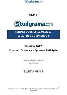 Sujet Bac L 2017 - Sciences - épreuve anticipée 