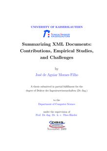 Summarizing XML documents [Elektronische Ressource] : contributions, empirical studies, and challenges / by José de Aguiar Moraes Filho