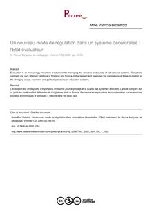 Un nouveau mode de régulation dans un système décentralisé : l Etat évaluateur - article ; n°1 ; vol.130, pg 43-55