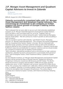 J.P. Morgan Asset Management and Quadrant Capital Advisors to Invest in Zalando