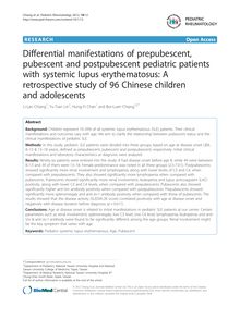 Differential manifestations of prepubescent, pubescent and postpubescent pediatric patients with systemic lupus erythematosus: A retrospective study of 96 Chinese children and adolescents