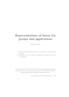 Representations of linear Lie groups and applications
