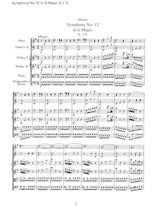 Partition complète, Symphony No.12, G major, Mozart, Wolfgang Amadeus