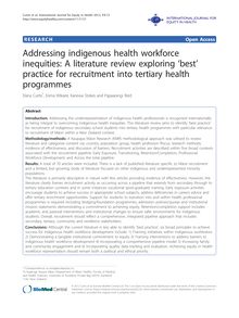 Addressing indigenous health workforce inequities: A literature review exploring  best  practice for recruitment into tertiary health programmes