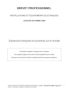 Expression française et ouverture sur le monde 2004 BP - Installations et équipements électriques