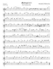 Partition viole de gambe aigue 2, octave aigu clef, madrigaux pour 5 voix