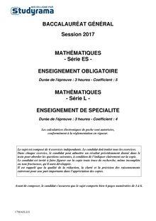 Sujet Liban Mathématiques - Bac ES