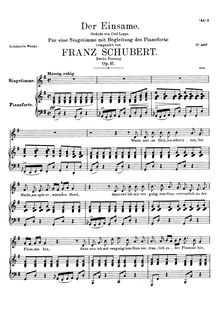 Partition 2nd version, published as Op.41, Original key, Der Einsame, D.800 (Op.41)