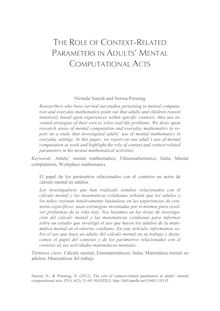 The Role of Context-Related Parameters in Adults’ Mental Computational Acts (El papel de los parámetros relacionados con el contexto en actos de cálculo mental en adultos)