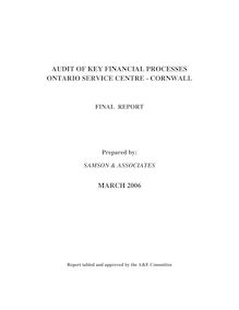 Audit of Key Financial Processes of the Ontario Service Centre -  Cornwall