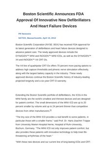 Boston Scientific Announces FDA Approval Of Innovative New Defibrillators And Heart Failure Devices