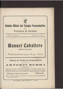 Boletín Oficial del Colegio Farmacéutico de la Provincia de Córdoba, n. 135 (1935)