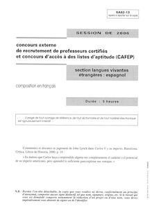 Composition en francais 2006 CAPES de langues vivantes (Espagnol) CAPES (Externe)
