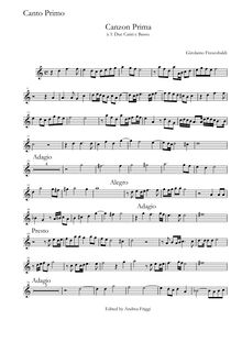 Partition Canto primo, Canzon Prima à 3 Due Canti e Basso, Frescobaldi, Girolamo