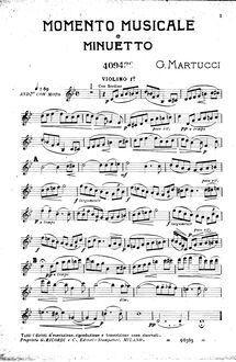 Partition violon 1, Momento musicale e minuetto, Arrangement for string quartet of Momento musicale Op.64 No.1 + Minuetto Op.55 No.1