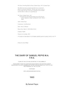 Diary of Samuel Pepys — Complete 1665 N.S.