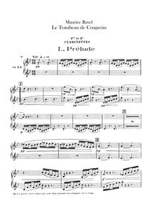 Partition clarinette 1/2 (A, B♭), Le tombeau de Couperin, Ravel, Maurice