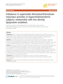 Imbalance in superoxide dismutase/thioredoxin reductase activities in hypercholesterolemic subjects: relationship with low density lipoprotein oxidation