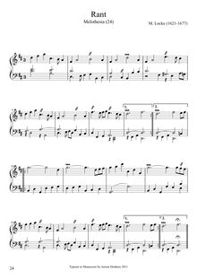 Partition  4 - No. 5 Rant, Melothesia, Certain General Rules for Playing upon a Continued Bass. With A choice Collection of Lessons for the Harpsicord and Organ of all Sorts: never before Published. All carefully reviewed by M. Locke, Composer in Ordinary to His Majesty, and Organist of Her Majesties Chappel.