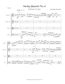 Partition complète, corde quatuor No.6, Ostinato e Fuga, F major
