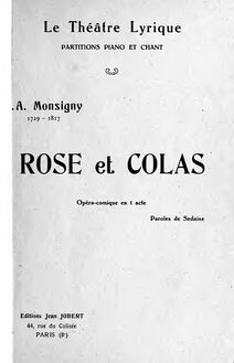 Partition complète, Rose et Colas, Opéra-comique en un acte, Monsigny, Pierre-Alexandre