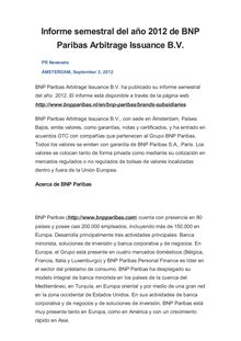 Informe semestral del año 2012 de BNP Paribas Arbitrage Issuance B.V.