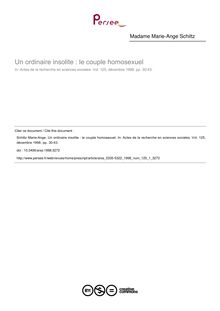 Un ordinaire insolite : le couple homosexuel - article ; n°1 ; vol.125, pg 30-43