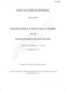 Baccalaureat 2004 sciences de la vie et de la terre (svt) scientifique pondichery