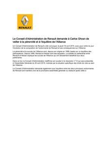 Renault : le Conseil d Administration réaffirme son soutien à la résolution n°12