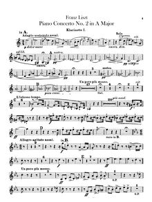 Partition clarinette 1, 2 (A, B♭), Piano Concerto No.2, A major