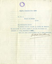 Carta de Gilberto Silva Herrera a Miguel de Unamuno. Bogotá, 25 de diciembre de 1922