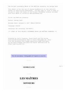 Les Maîtres sonneurs par George Sand
